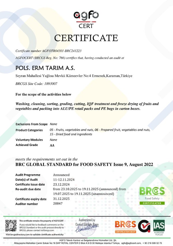 BRCGS Food Safety Certificate